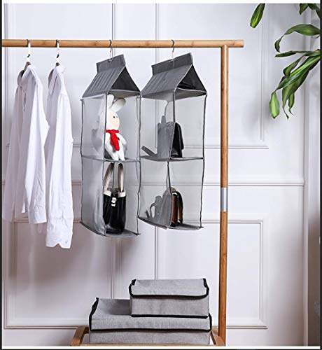 Aoolife Hanging Purse Handbag Organizer,Clear Hanging Shelf Bag Collection Storage Holder-Dust-Proof Closet Wardrobe Hatstand Space Saver,4 Shelf(Grey)