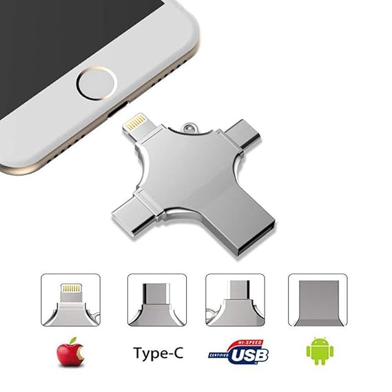 Externer Speicher für iPhone, USB Stick 32GB, 4 in 1 USB Memory Stick- USB Flash Drive Metall Speicherstick Speichererweiteru