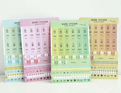 US 2018 Calendars Stickers for Bullet Journal/Planners/Agenda/Books/Diary, Easy to Peel and Stick Monthly Index Dividers, Self Adhesive Tabs,4 DIY sticky Paper & 4 DIY sticky PVC (8 sheets )