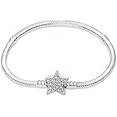 KUNSIR 925 Sterling Silver Snake Chain Bracelet with 5A Cubic Zirconia Pentagram Compatible with Pandora charms, Christmas Mother's Day
