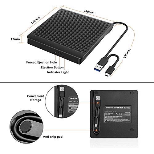 USB C CD/DVD Drive, USB Type C Adapter to USB 3.0 Superdrive Portable CD/DVD +/-RW Drive Burner Writer Optical Drive Compatible with MacBook/iMac/Laptop/Windows - Thumbnail 3