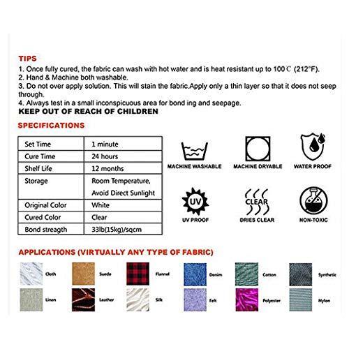 MiMiey Textilkleber Fix, Stoffkleber, Bügelfester Textilkleber Textilkleber, Schnell Trocknend und Hitzebeständig Nähkleber Fast Tack Kein Nähen zum Ausbessern von Kleidung (1)