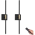 GWONER Battery Operated LED Wall Sconces Set of 2, 25" Wireless Rechargeable Wall Lights with Remote Control, 3000K-6000K Stepless Dimming 360° Rotate Wall Decor Lamp for Living Room Hallway Bedroom