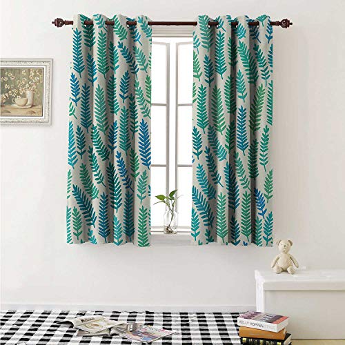 Flyerer Teal Waterproof Window Curtain Leaf Pattern Branches Trees