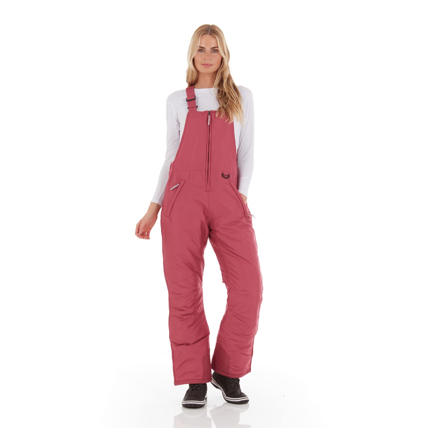 Arctic Quest Womens Ski Snow Bibs Pants Insulated Water Resistant Overalls Snowboarding Winter Waterproof Pants Women, Mauve, Medium