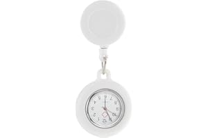 POPETPOP Nurses Retractable Clip On Fob Watch: Unisex Silicone Cover Lapel Pocket Watch for Nurses & Doctors - White