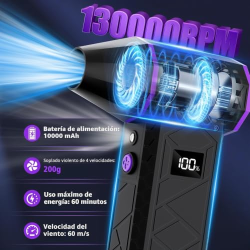 Electric Dust Blower, 130000rpm, 10000mAh Battery, Mini Compressed Air for Cleaning, 4 Adjustable Speeds, Rechargeable with HD Screen, Air Blower for Cleaning Keyboards, PC