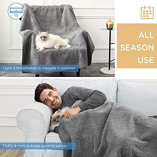 Pawque Pet Blanket 30”x40”, Waterproof Sherpa Fleece Pet Blanket Soft Breathable Throw for Dog Puppy Cat, Fluffy Premium Thermal Blanket Dog Blanket for Couches, Sofa, Bed and Car, Grey