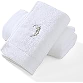YiLUOMO Elegant White Hand Towels Silver Feathers Embroidered Set of 2 Super Thick Luxury 100% Cotton Ultra Soft Highly Absorbent Bathroom Hand Towel, 13 X 29 Inch