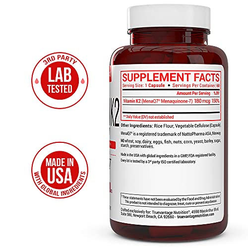 Vitamin k2 MK7 Supplement 180mcg Vitamin K2 Supports Bone & Heart