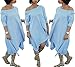 Women Plus Size Vintage Off Shoulder Long Sleeve Irregular Hem Midi Dress Blue 2XL