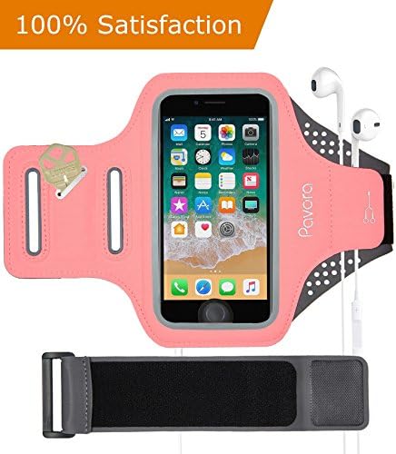 Phone Armband, Pavora iPhone Armband for iPhone X, 8, 7, 6, 6S, 5 SE, Water Resistant, Fingerprint Access, Card Holder, Free 6" Extender fit arm Size 10”-21” Fits 4.5"-5.2" Smart Phone (Pink, 5.2")