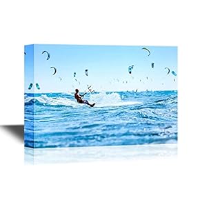 Water Entertainment Canvas Wall Art - Surfer on His Surfer Board - Gallery Wrap Modern Home Art | Ready to Hang - 12x18 inches