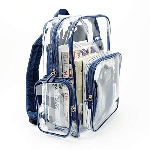 Heavy Duty Clear Bookbag Durable Plastic Transparent Clear Backpack Military Nylon Bottom (Medium, Blue)