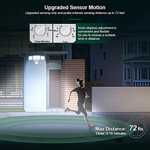 LED Security Lights, 35W Motion Sensor Light Outdoor, GLORIOUS-LITE 3 Head Flood Light with Dusk to Dawn Mode, 5500K-6000K, IP 65 Waterproof, ETL Certified for Garage, Yard, Porch, Entryways - White