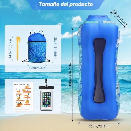 Inflatable Sofa – Inflatable Camping Sofa Lounger with Portable Waterproof Bag, 195 x 70 cm Anti-Leak Inflatable Sofa Air Mattress Chair for Beach, Pool, Camping, Hiking, Parties, Travel