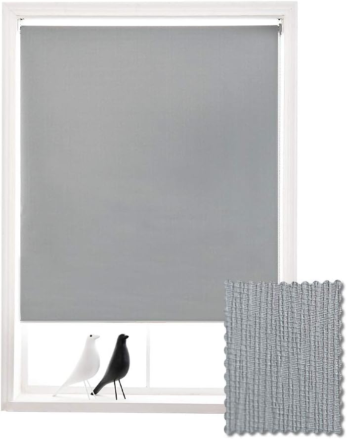 100% Blackout Window Roller Shades, Striped Jacquard Blinds with Thermal Insulated, Roll up and Down Shades, Easy Installation for Home and Office(33 x 72 inches, Grey)