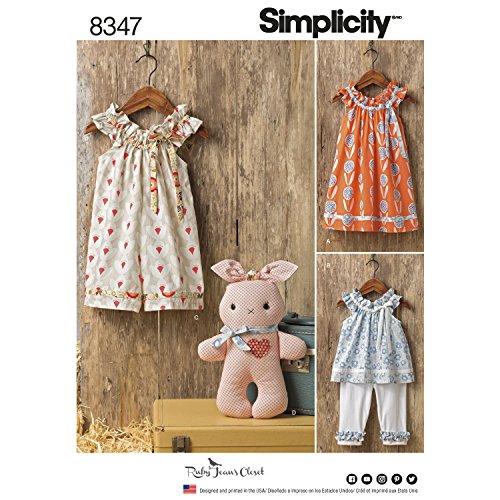 Simplicity Toddlers' Dress, Top, Knit Capris, Stuffed Bunny Art and Craft Sewing Template, A (1/2-1-2-3-4)
