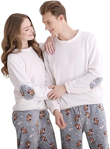 Morver Winter Flannel Thermal Matching Couples Women Men Pajamas Set White X-Large