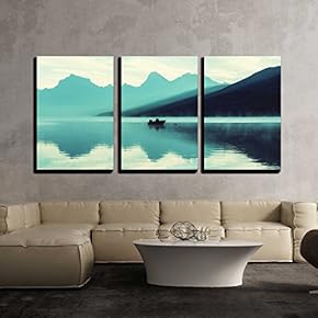 3 Piece Canvas Wall Art - Glacier National Park, Montana. - Modern Home Art Stretched and Framed Ready to Hang - 16"x24"x3 Panels