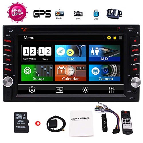 EINCAR 2 Din Car GPS Navigation 6.2'' Capacitive Touch Screen in-Dash Car Stereo DVD CD Bluetooth GPS Radio Entertainment Support USB SD AUX 1080P in with 8G Navi Card + Rear View Camera