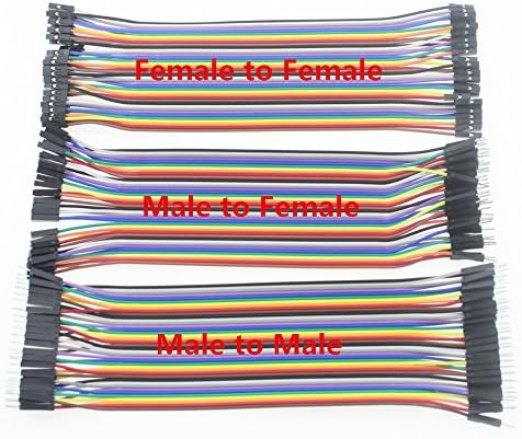 HESAI 120pcs 20cm Multicolored Dupont Wire 40pin Male to Female, 40pin Male to Male, 40pin Female to Female Breadboard Jumper Wires Ribbon Cables Kit for arduino