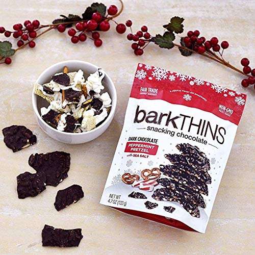 barkTHINS Snacking Dark Chocolate, Peppermint Pretzel with Sea Salt for Holiday Gifting and Stocking Stuffing, 4.7 ounce