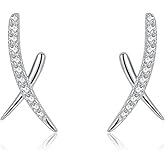 SLUYNZ Solid 925 Sterling Silver CZ X Earrings Stud for Women Teens X Stud Earrings