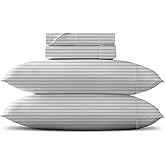 TEXAS LINEN CO. Luxury Egyptian Cotton King Stripe Sheet Set, 600 Thread Count Extra Long Staple 4 PC Set, King White Damask Sheets, Soft, Cooling Sateen Weave Sheets Upto 18 in Deep Pocket