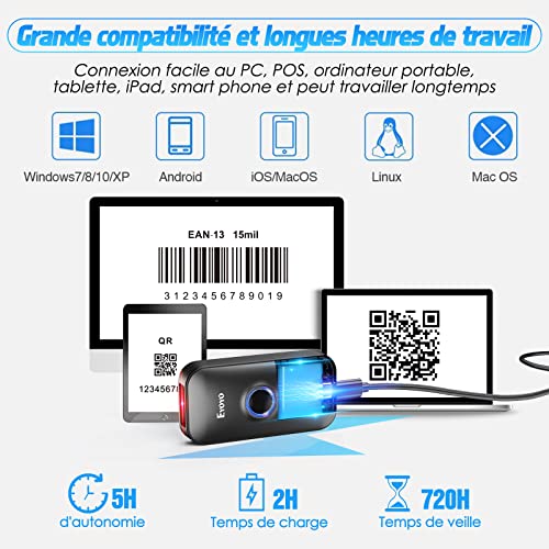 Eyoyo 2D Bluetooth Barcode Scanner, Wireless 1D QR Barcode Scanner for iPhone iPad, iOS, Android, PC Tablets POS
