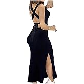 GORGLITTER Women's Halter Neck Bodycon Maxi Dress Vacation Cruise Backless Night Out Open Back Tank Long Sundresses