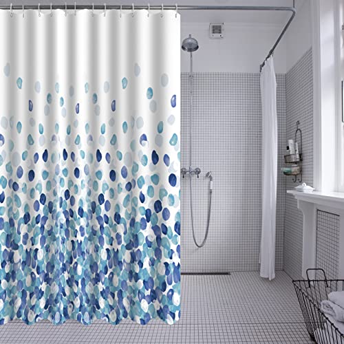 HANFU Shower Curtain 180 x 200 cm, Washable Polyester Shower Curtain, Quick Dry Shower Curtains with 12 Hooks, Bath Curtain for Home Hotel, Weighted Hem, Blue Bubbles Pattern