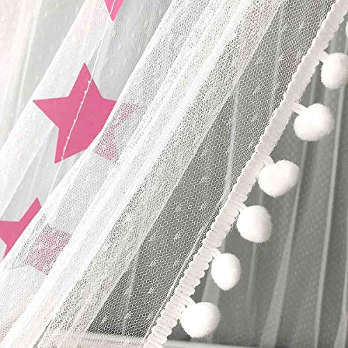 Dix-Rainbow Bed Canopy with Pom Pom Hanging Mosquito Net for Baby Crib Kids Twin Full Queen Size Bed, Lace Round Dome Fairy Netting Curtains, Kids Play Tent Reading Nook Castle Games House - Pink
