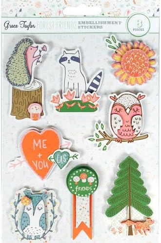 Grace Taylor Forest Friends Grand Adhesions ~ 8 Embellished Stickers