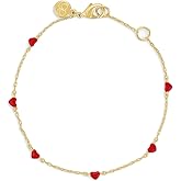 gorjana - Amour Bracelet Red 6 1/2" to 7" - 18k Gold Plated Brass - Red Enamel Hearts - Adjustable Length - Secure Lobster Closure - Ideal Gift Packaging - Everyday Stack, Layering with Other Jewelry
