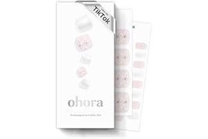 ohora Semi Cured Gel Pedi Strips (P Lily) - White, Gemstone, Works with Any UV/LED Lamps, Salon-Quality, Long Lasting, Easy to Apply & Remove - Includes 2 Prep Pads, Nail File & Wooden Stick