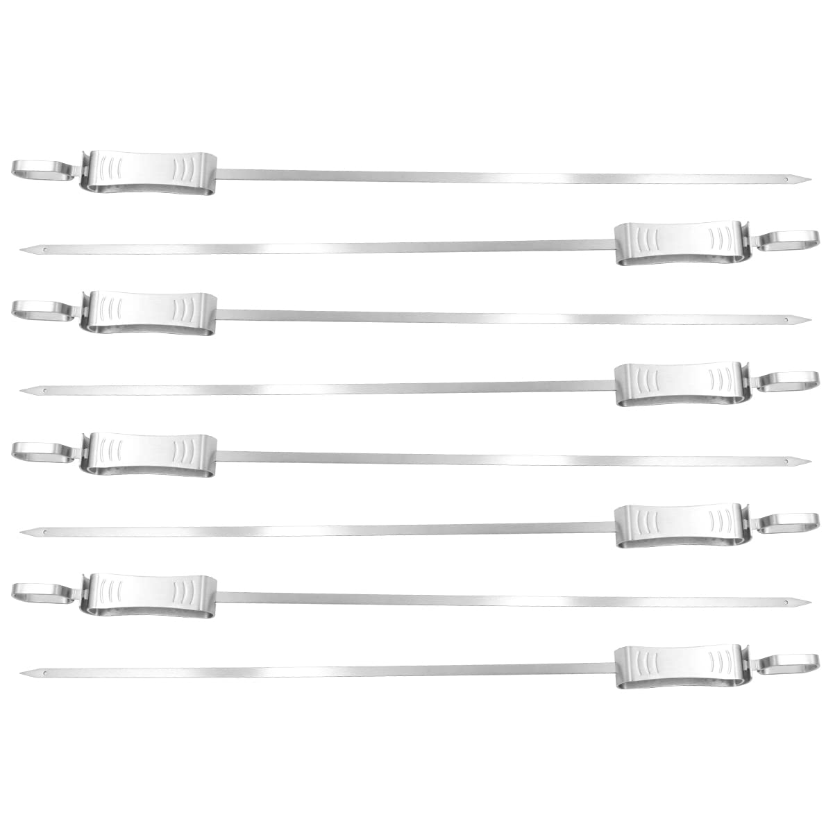 WANGCL 8Pcs 304 Stainless Steel Kabob Skewers with Push Slider 43cm/17inch Long Reusable Flat Shish Kebab Skewers Barbecue Skewers for Oven Meat Shrimp Chicken Veggie