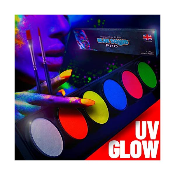 Neon Glow Body Paint Palette by Blue Squid PRO 6x10g Neon Color