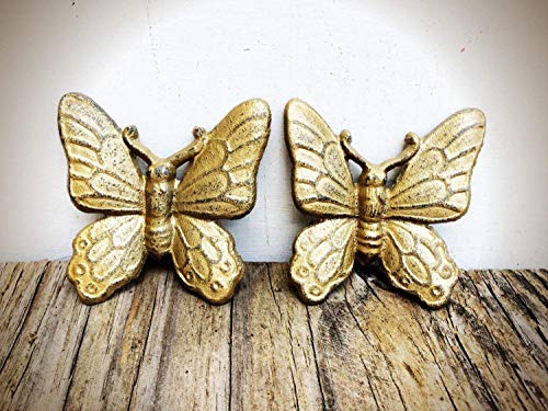 Modern 3D Metal Butterfly Wall Art Hangings – Rustic Fairy Garden Theme Nursery – Baby Girl Playroom Decor – 2 in Gold