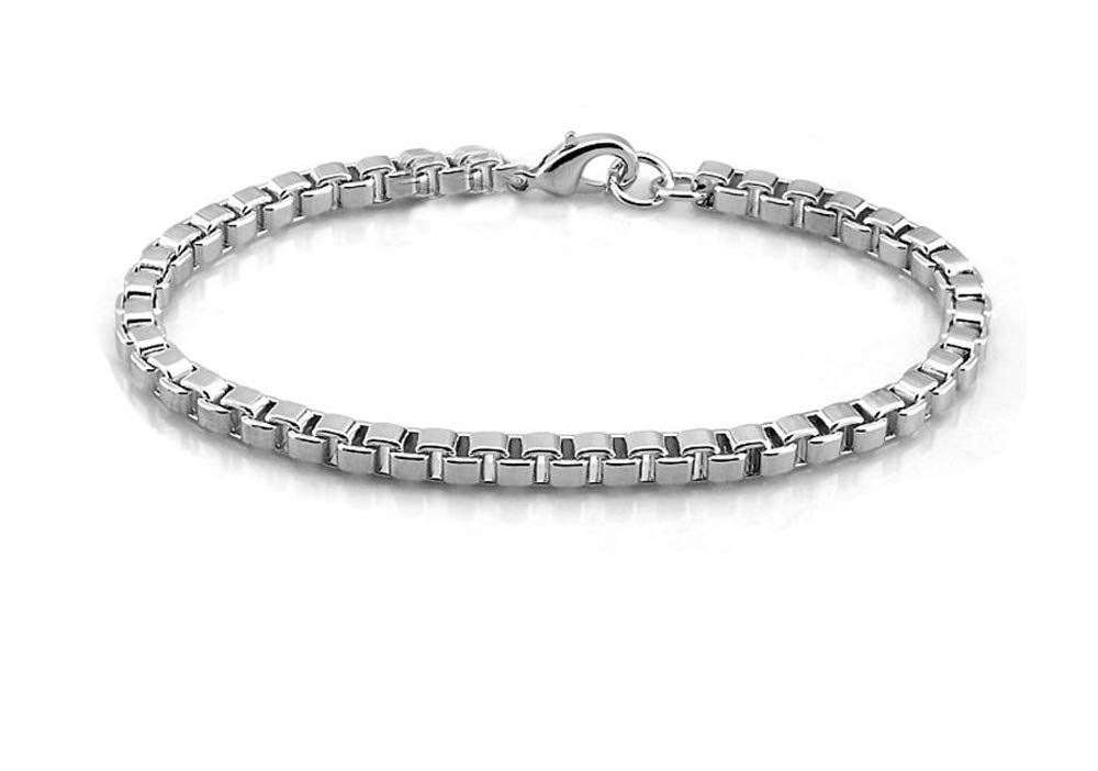 Treasure Bay Womens 3.5mm Solid 925 Silver Box Chain Bracelet (21.5)