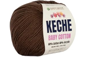 Keche Cotton Yarn, 60% Cotton 40% Acrylic Yarn, Soft Cotton Yarn for Crochet and Knitting, Amigurumi Yarn 1 Skein/Ball 1.76 Oz (50g) / 180 Yrds (165m) - Brown