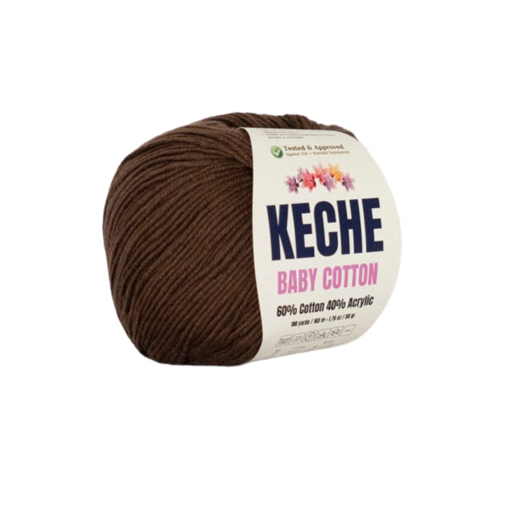 Photo 1 of Keche Cotton Yarn, 60% Cotton 40% Acrylic Yarn, Soft Cotton Yarn for Crochet and Knitting, Amigurumi Yarn 1 Skein/Ball 1.76 Oz (50g) / 180 Yrds (165m) - Brown
