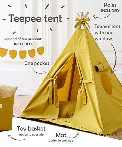 Indoor play tent for kids, indian teepee baby & toddler playhouse in natural canvas, handmade canopy & poles for boys & girls. Pillowfort