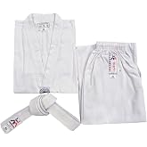 Taekwondo Uniform with Belt &ndash; Lightweight Classic Dobok White Collar V-Neck for Kids and Adults