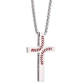 Mikovivi Baseball Cross Necklace for Men, Stainless Steel Bible Verse Pendant Christian Religious Sport Jewelry Chain for Baseball Player Baptism & Confirmation Gifts (Silver)