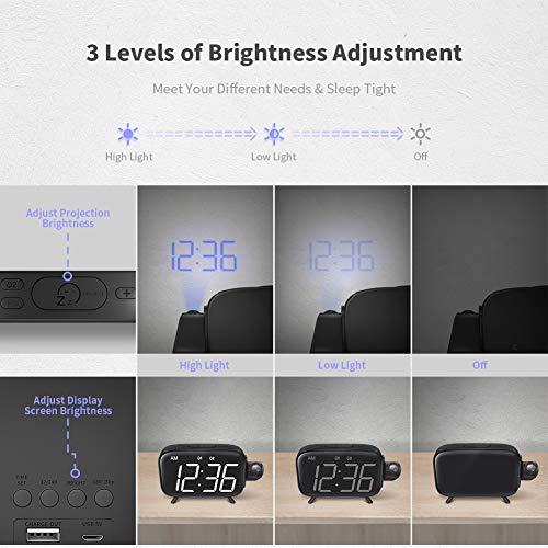 ELEHOT Projection Alarm Clock Large Digital Light and LED Display USB Port for Charging with FM Radio Alarm&Snooze