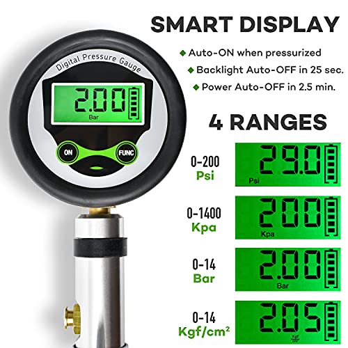 Digital Bicycle Tire Inflator Gauge with AutoSelect Valve Type