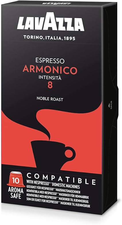 Cápsulas de Café Espresso Armonico Lavazza, Cápsulas Compatíveis Nespresso, Contém 10 Cápsulas