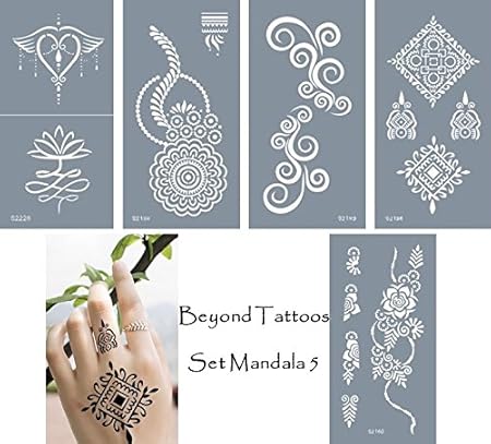 Mikronetz Tattoo Schablonen Vorlagen für Körperbemalung selbstklebend einfach und wiederverwendbar 5 Sheets set Mandala