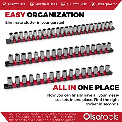3pc Set Socket Holder Rails 1/2Inch, 3/8Inch & 1/4Inch Drive